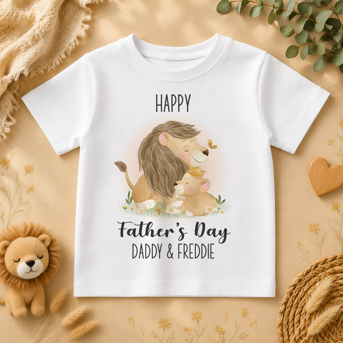 Personalised Father's Day Cuddling Lion & Cub Crown T-Shirt for Kids
