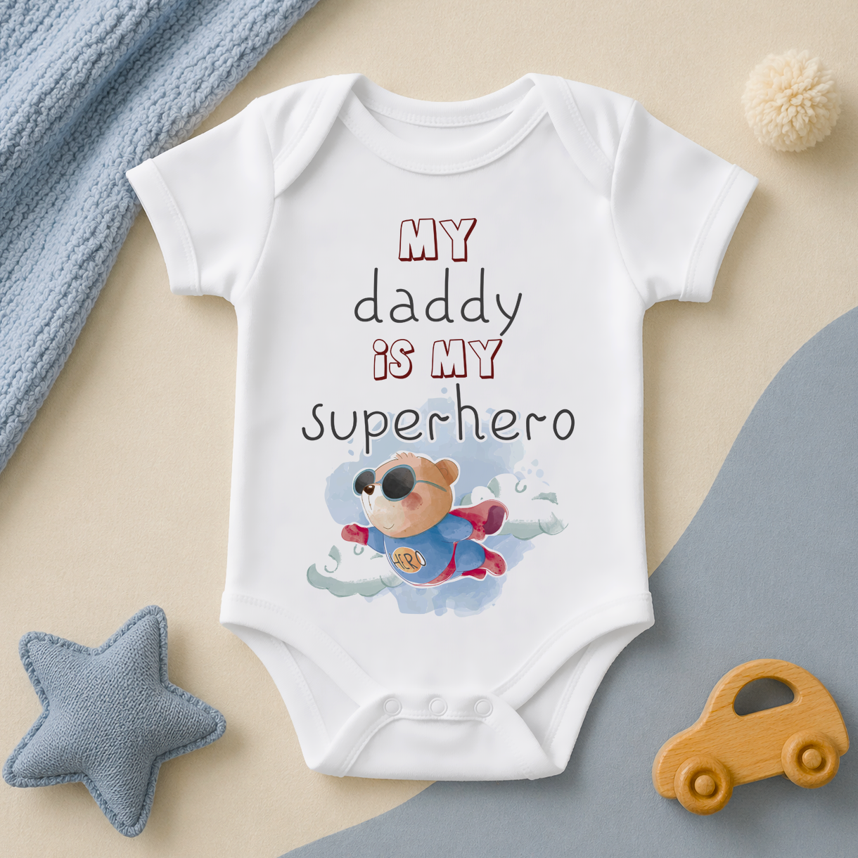 Baby My Daddy Is My Superhero Bear Baby Bodysuit for Boys