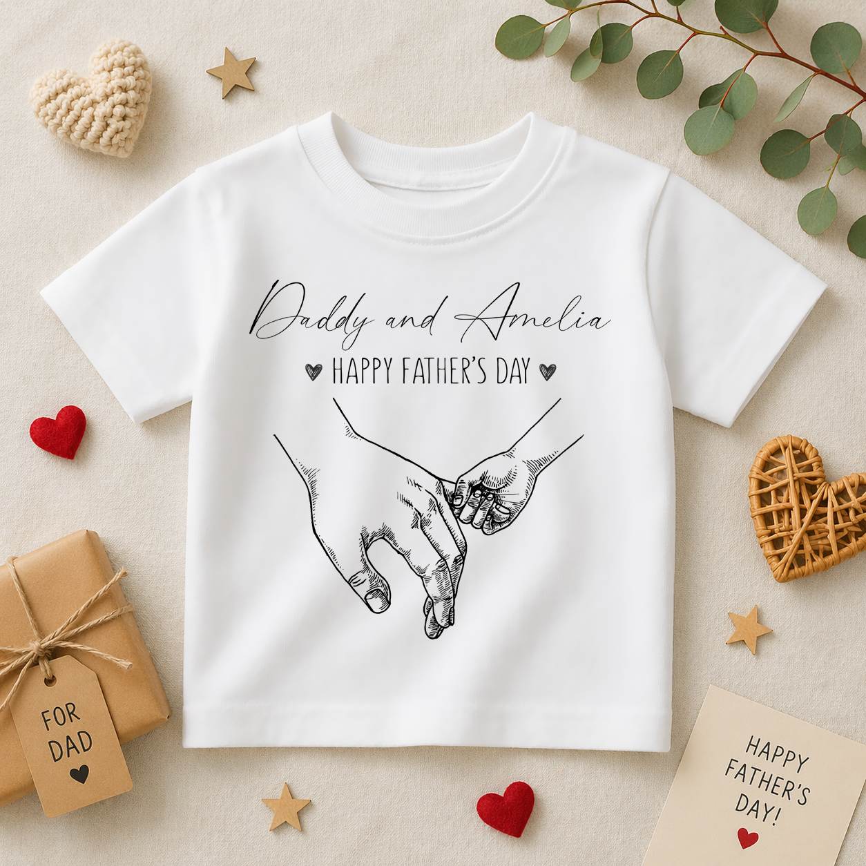 Personalised Father's Day Holding Hands Sketch T-Shirt for Kids