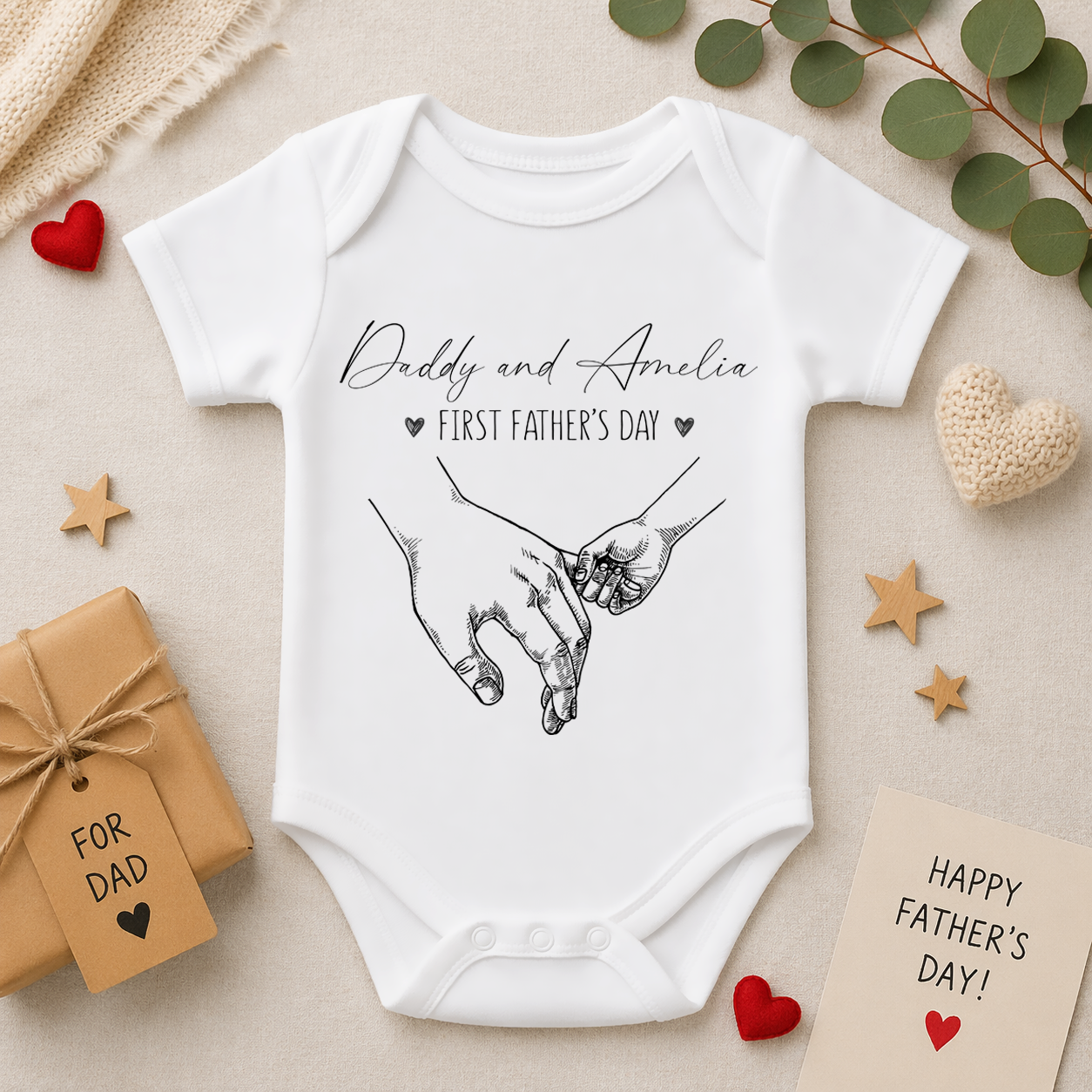 Personalised First Father's Day Pinky Promise Hands Sketch Baby Bodysuit