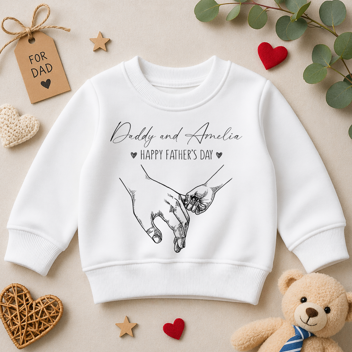 Personalised Father's Day Holding Hands Sketch Sweatshirt for Kids