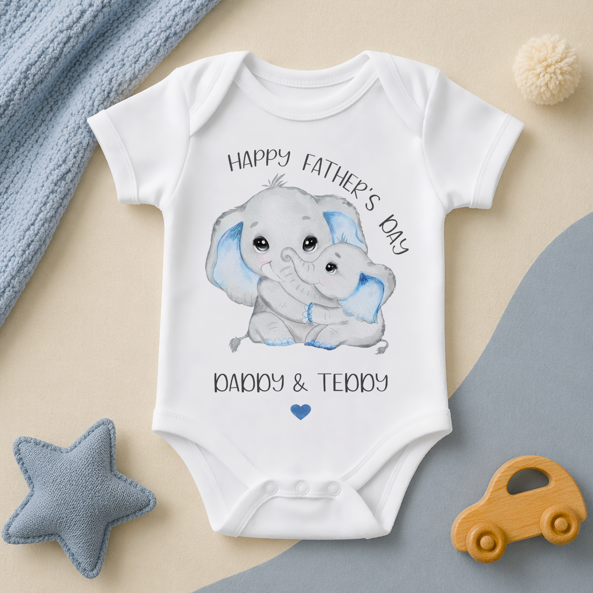 Personalised Father's Day Daddy & Teddy Elephant Baby Bodysuit