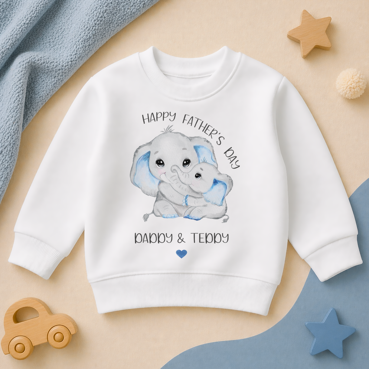 Personalised Father's Day Daddy & Teddy Elephant Boys Sweatshirt for Kids