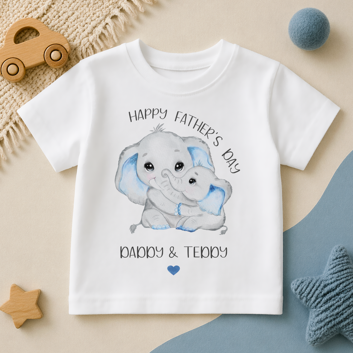 Personalised Father's Day Daddy & Teddy Elephant T-Shirt for Kids