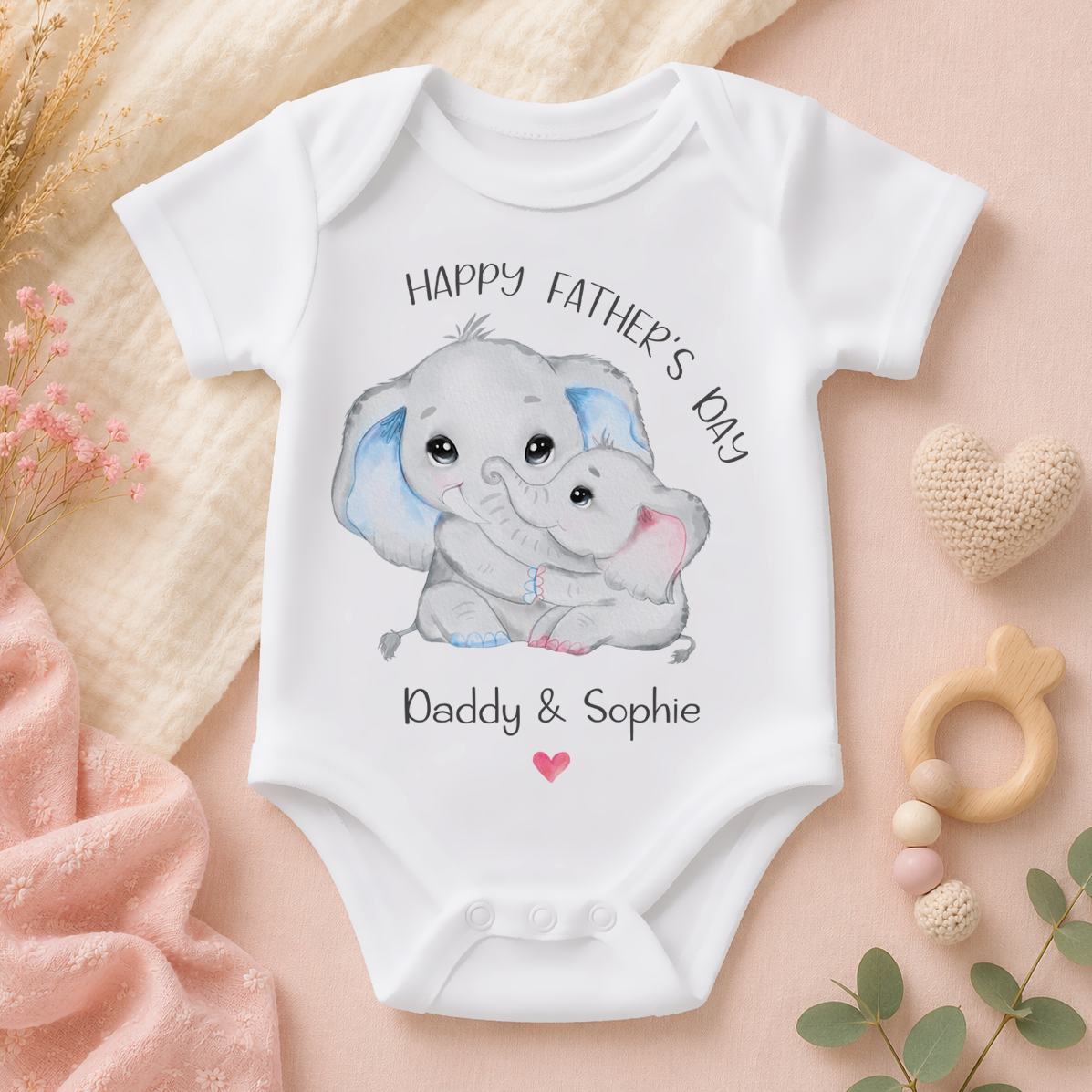 Personalised Father's Day Hugging Elephant Baby Girl Bodysuit
