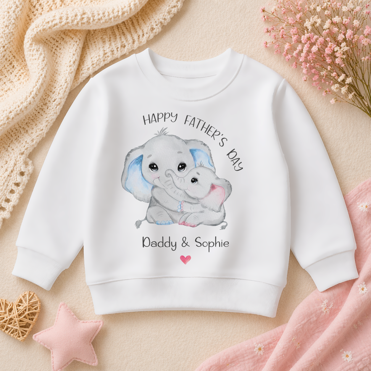 Personalised Father's Day Hugging Elephant Girl Sweatshirt for Kids