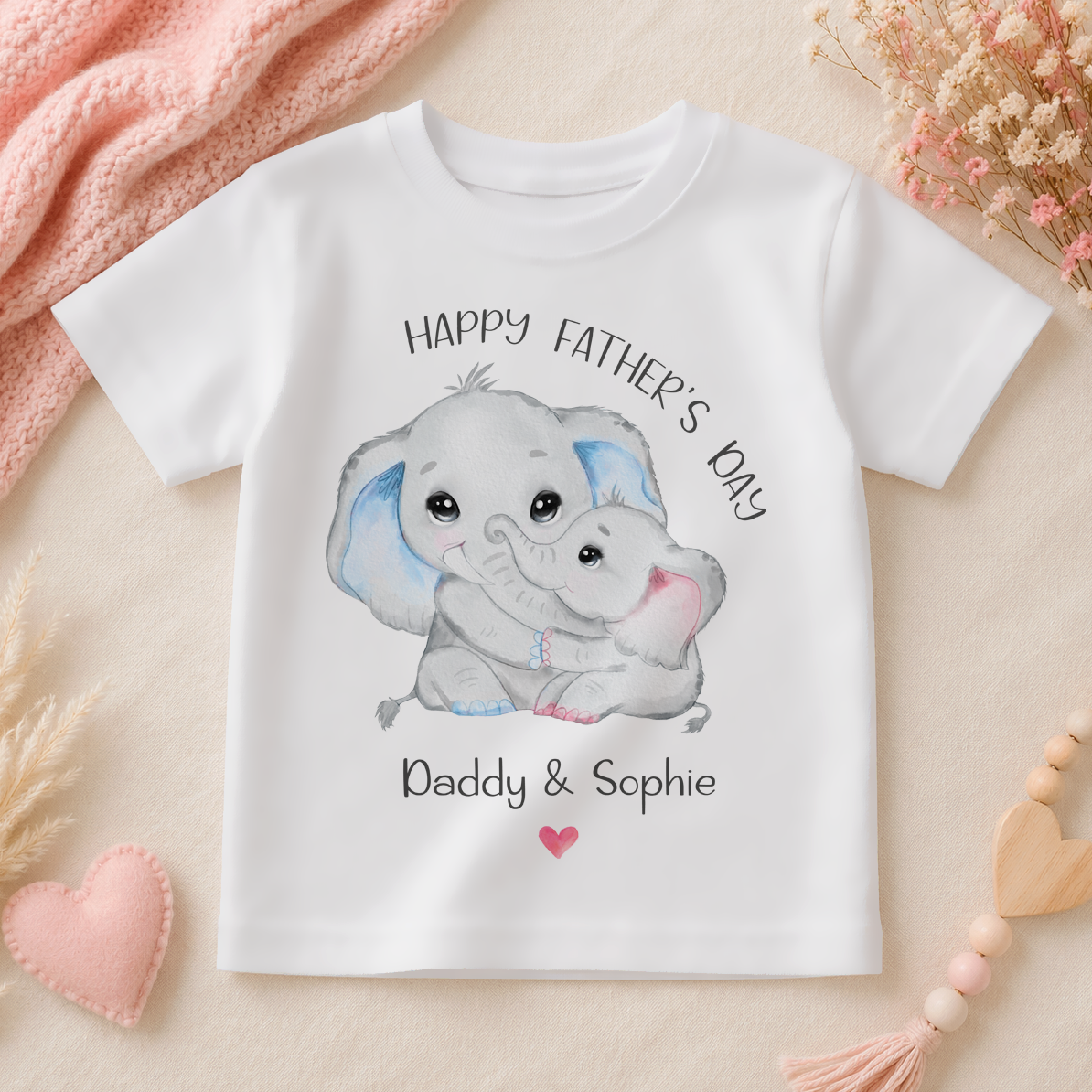 Personalised Father's Day Hugging Elephants Girls T-Shirt for Kids