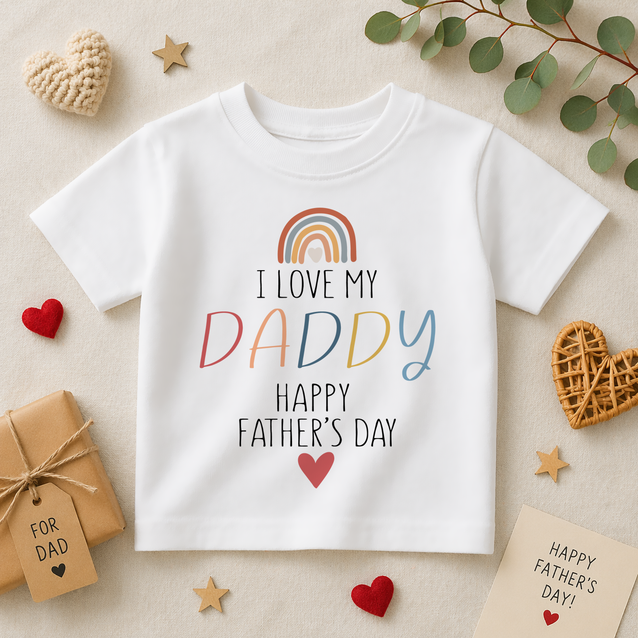 Father's Day Earthy Rainbow I Love My Daddy T-Shirt for Kids