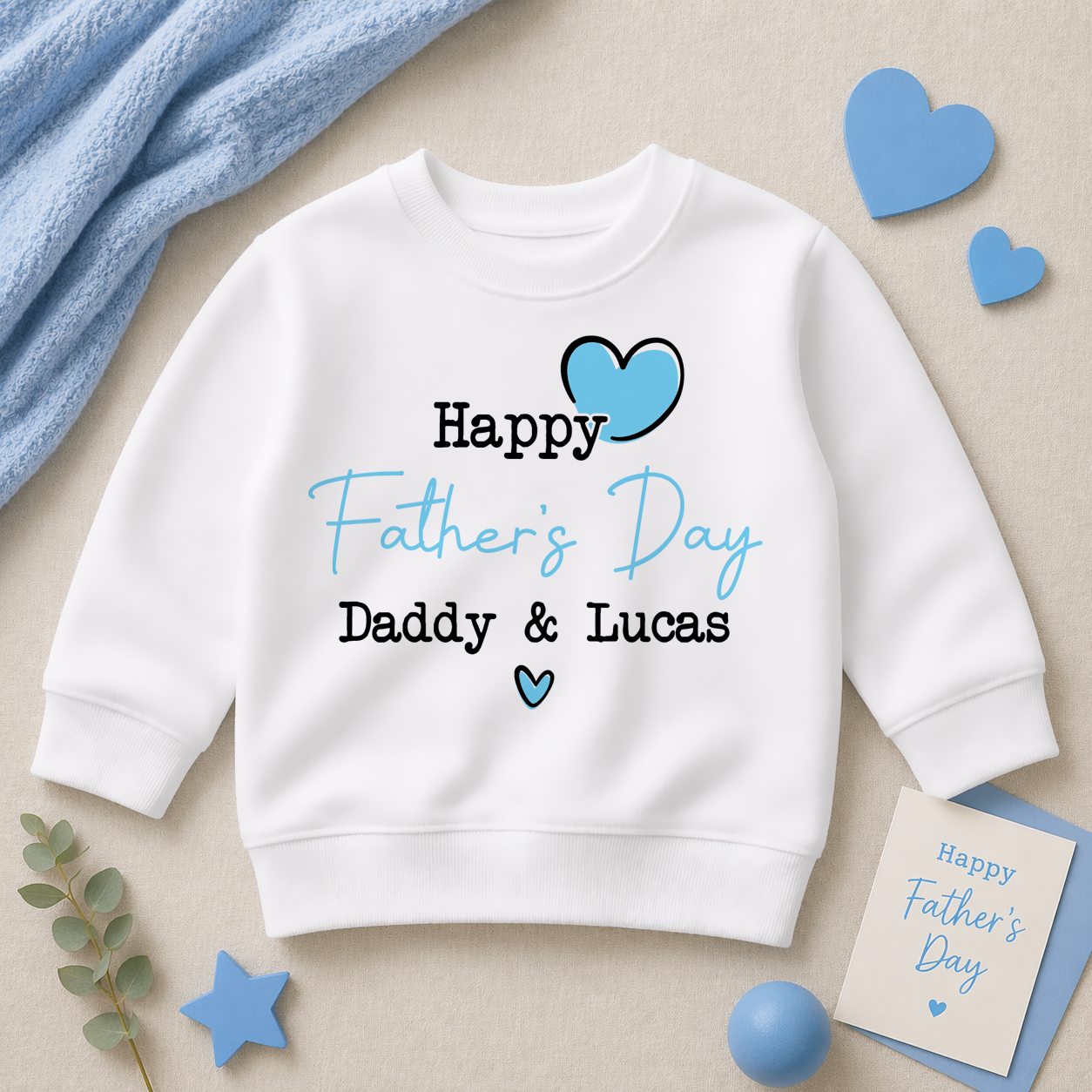 Personalised Father's Day Blue Heart Outline Sweatshirt for Kids