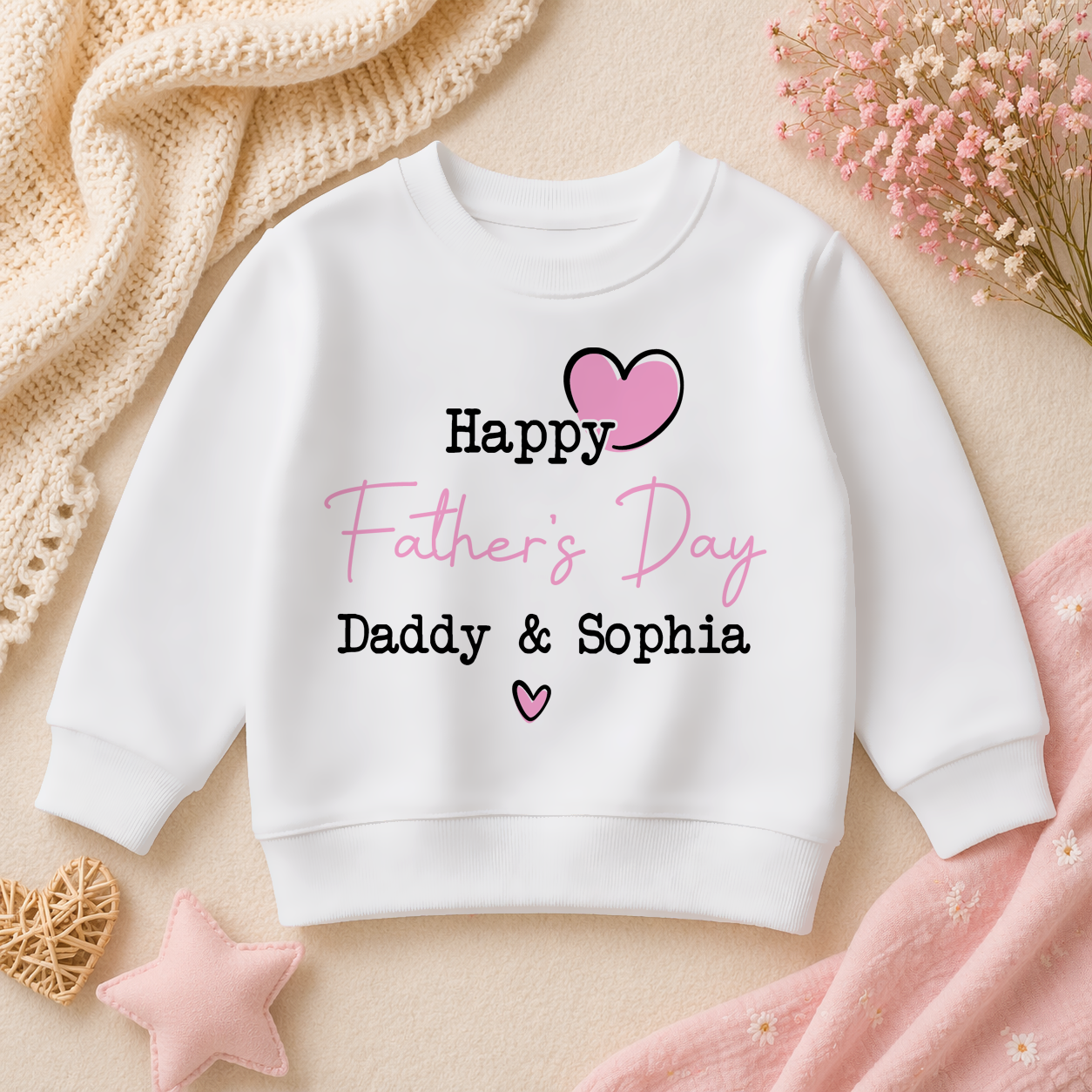 Personalised Father's Day Pink Heart Outline Sweatshirt for Girls & Kids
