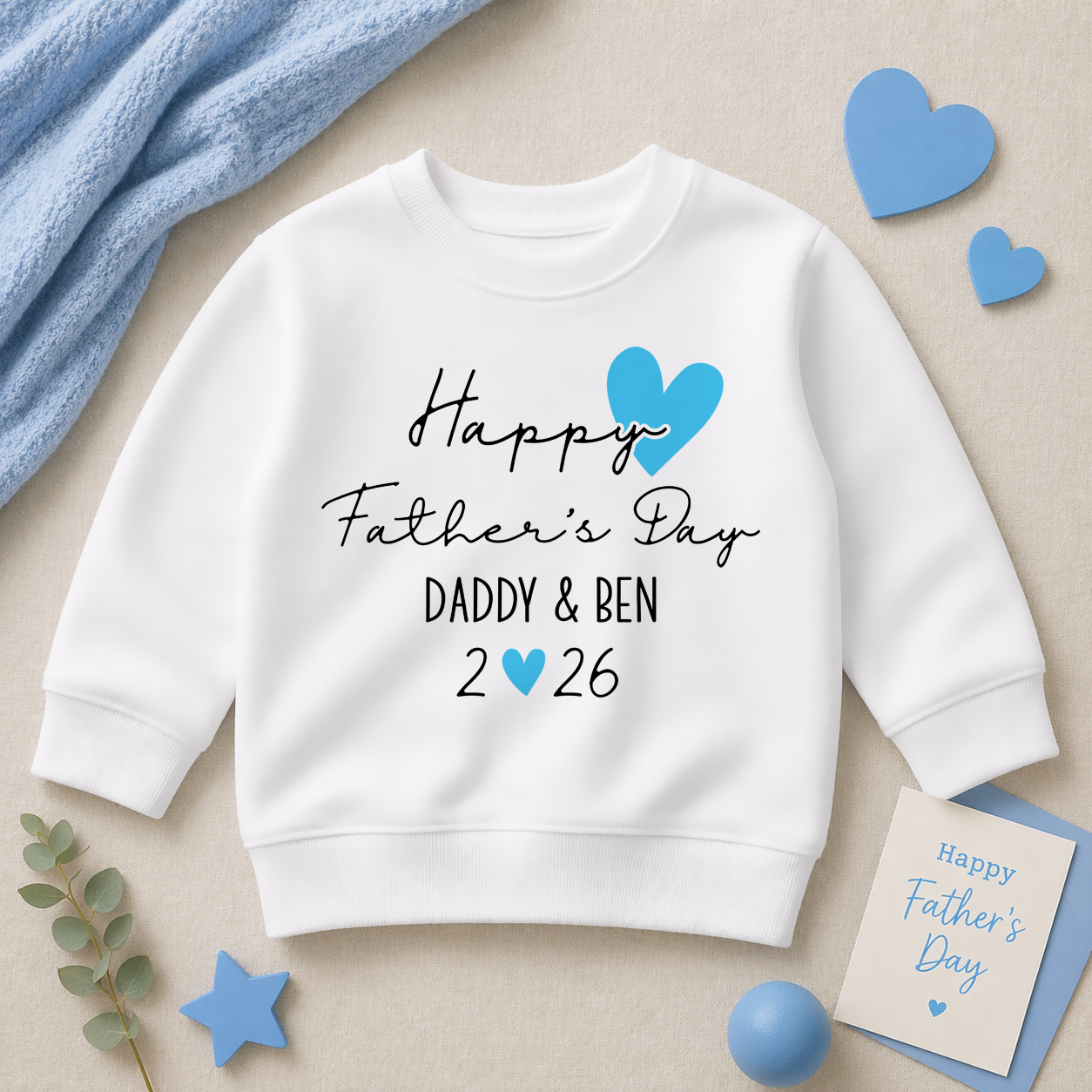 Personalised Father's Day Blue Heart Script Sweatshirt for Boys & Kids