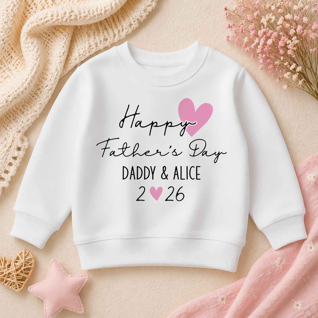 Personalised Father's Day Pink Heart Script Sweatshirt for Girls & Kids