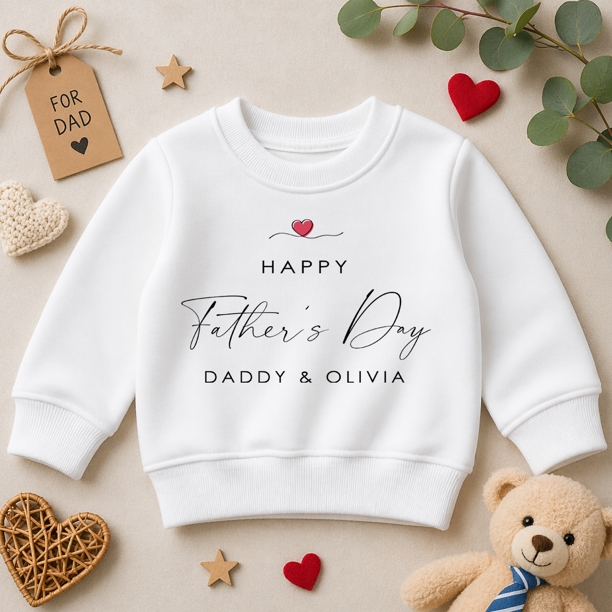 Personalised Father's Day Red Heart Text Sweatshirt for Kids