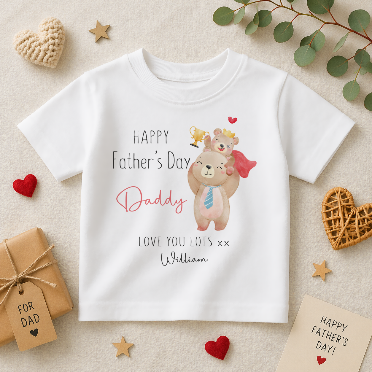 Personalised Father's Day Superhero Daddy Bear T-Shirt for Boys & Kids