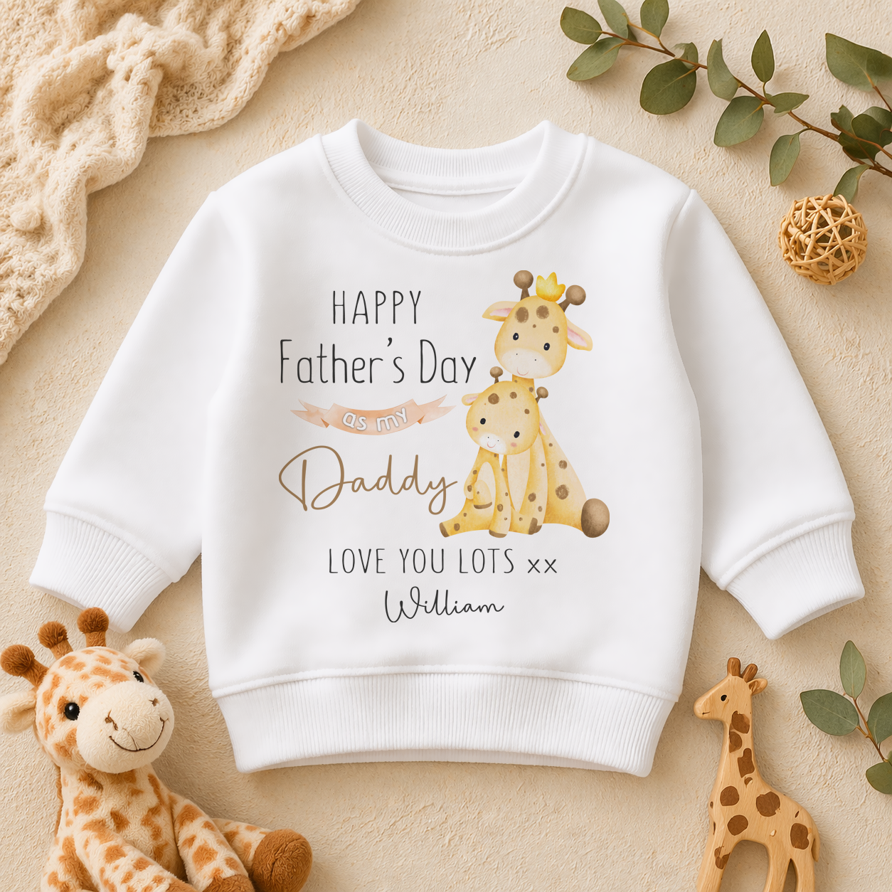 Personalised Father's Day Crown Giraffe & Baby Sweatshirt for Kids