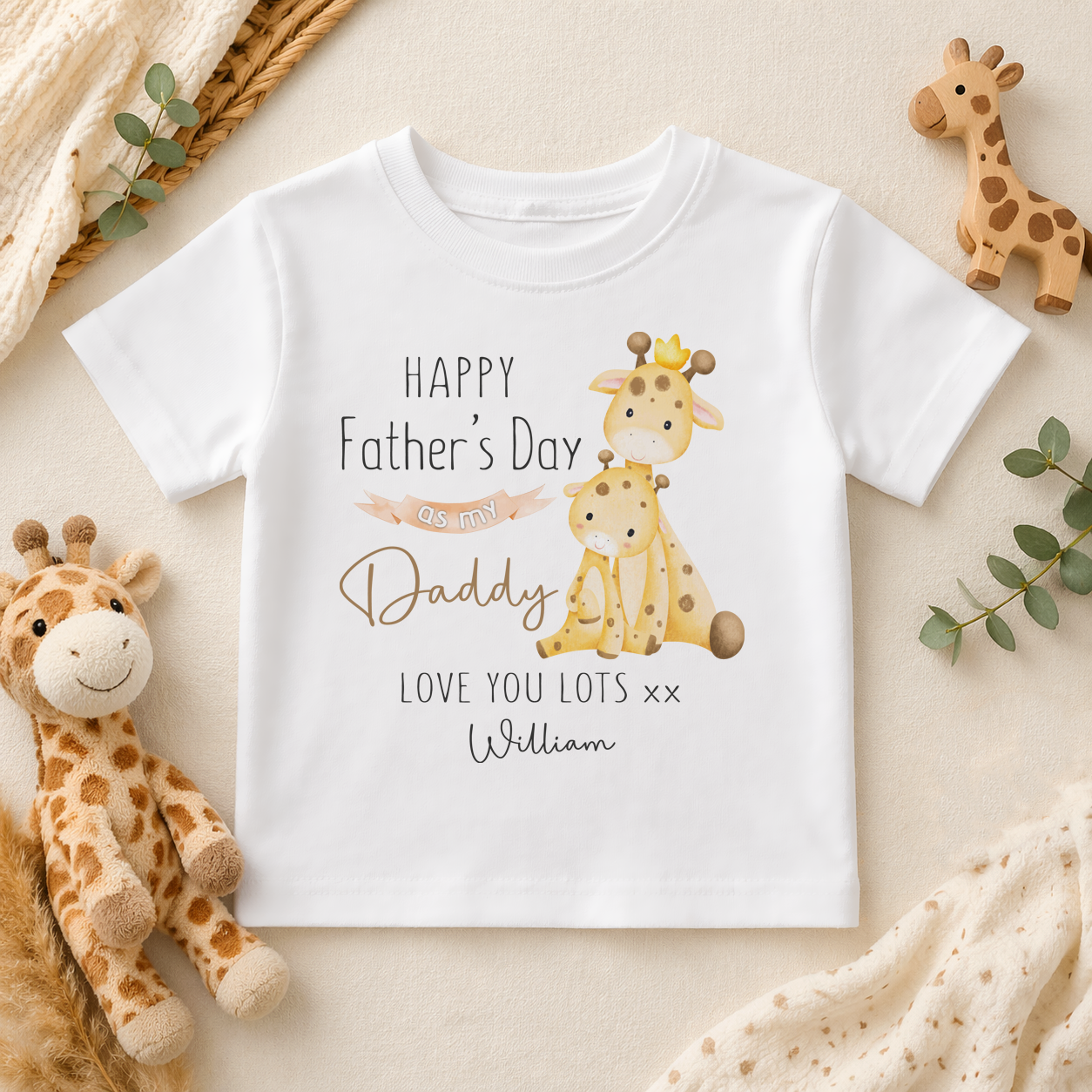 Personalised Father's Day Crown Giraffe & Baby T-Shirt for Kids
