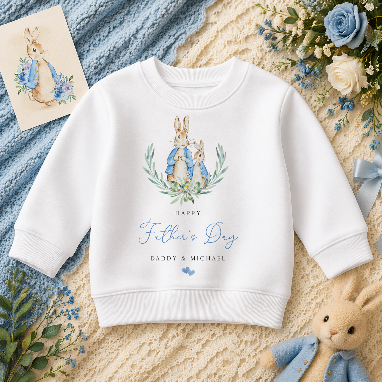 Personalised Father's Day Peter Rabbit & Baby Rabbit Sweatshirt for Kids