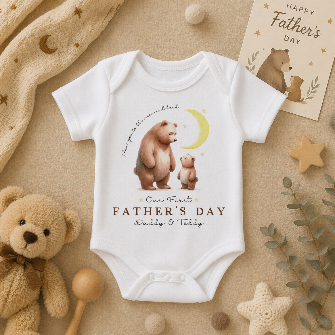Personalised Father's Day Bears Moon & Stars Baby Bodysuit for Kids