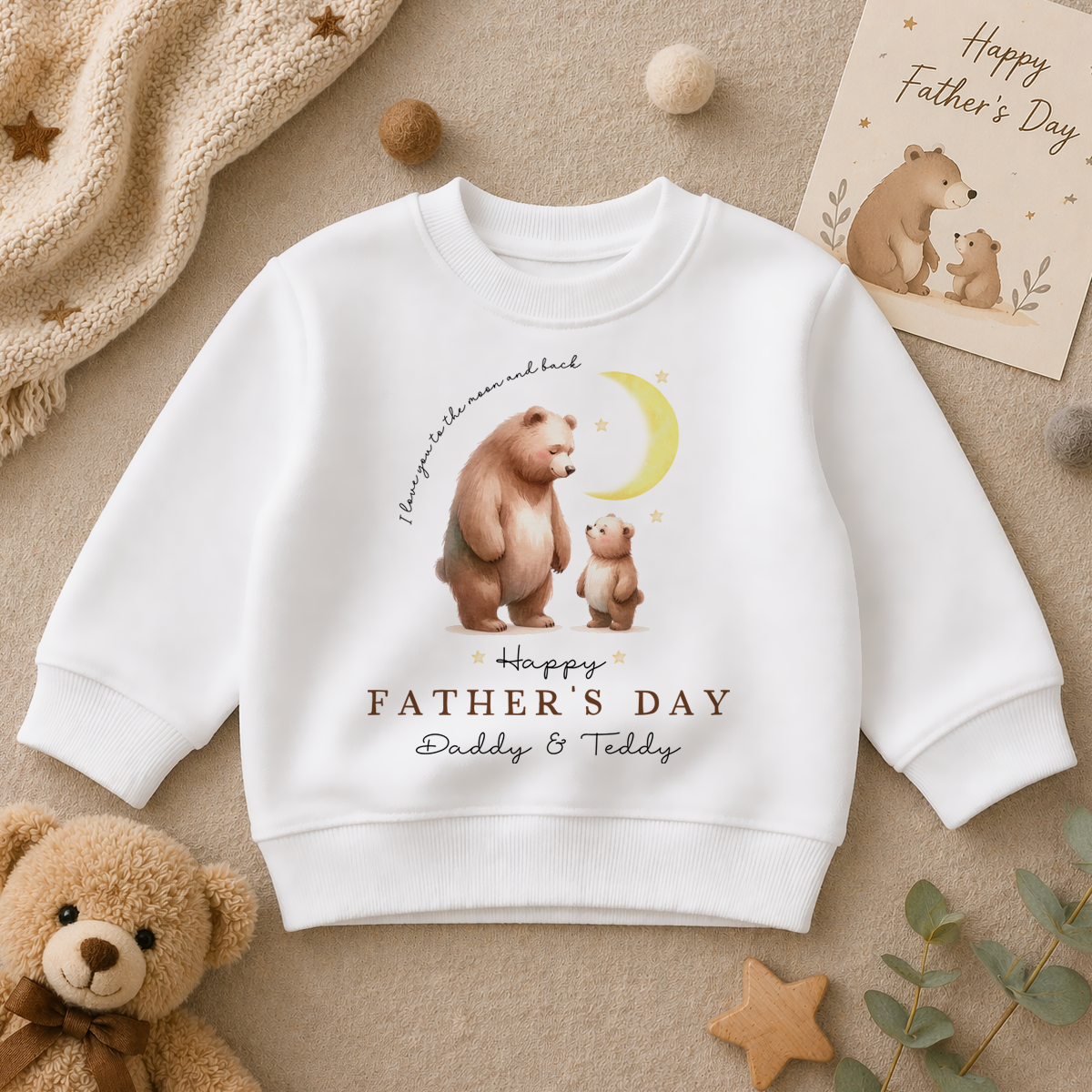 Personalised Father's Day Daddy & Teddy Bear Moon Sweatshirt for Kids