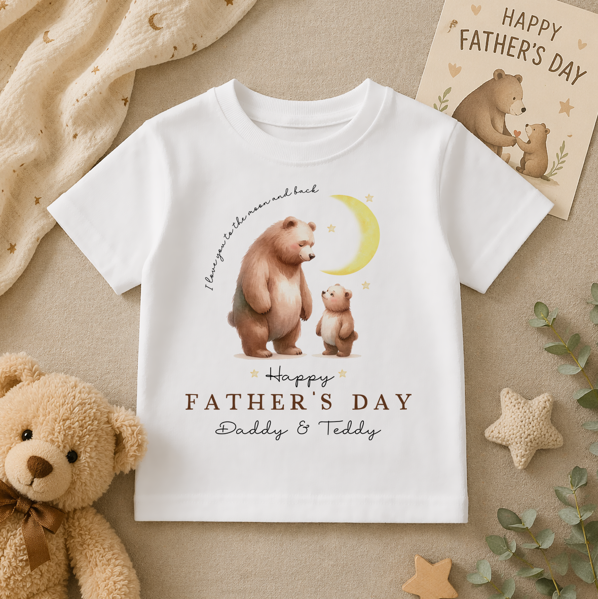 Personalised Father's Day Daddy & Teddy Bear Moon T-Shirt for Kids
