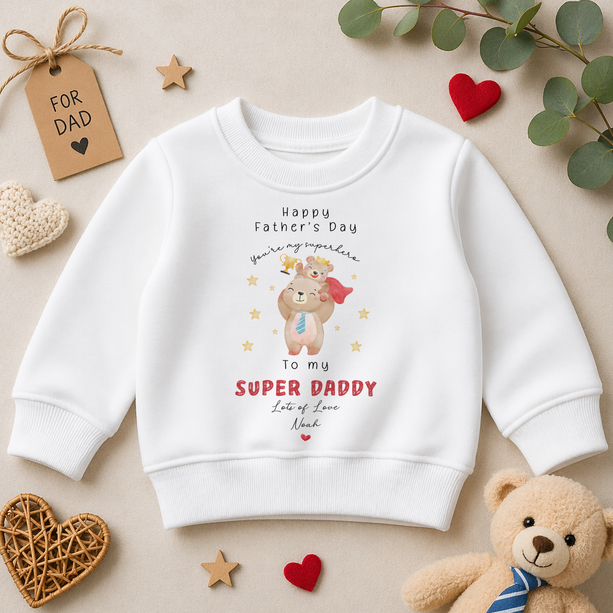 Personalised Father's Day Superhero Daddy Bear Sweatshirt for Boys & Kids