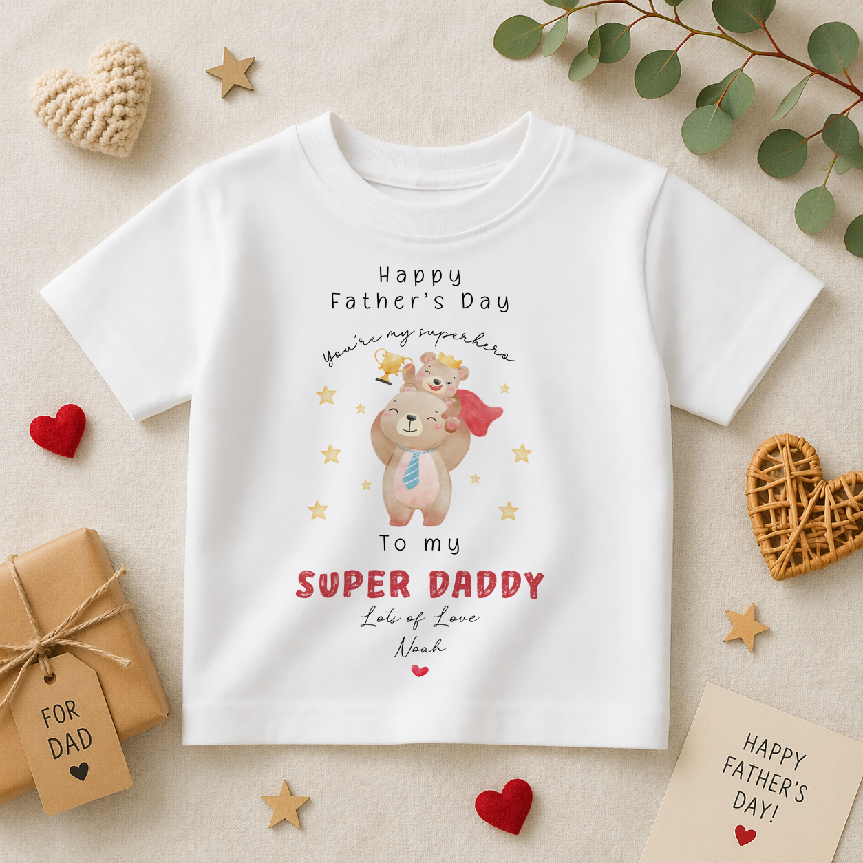 Personalised Father's Day Superhero Daddy Bear T-Shirt for Boys & Kids