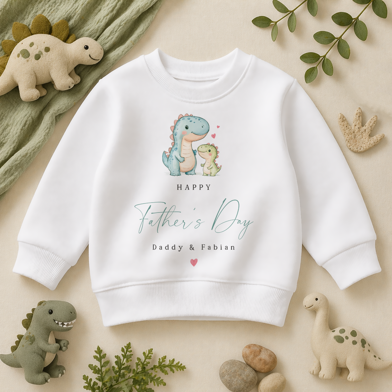 Personalised Father's Day Dinosaur & Baby Hearts Sweatshirt for Kids