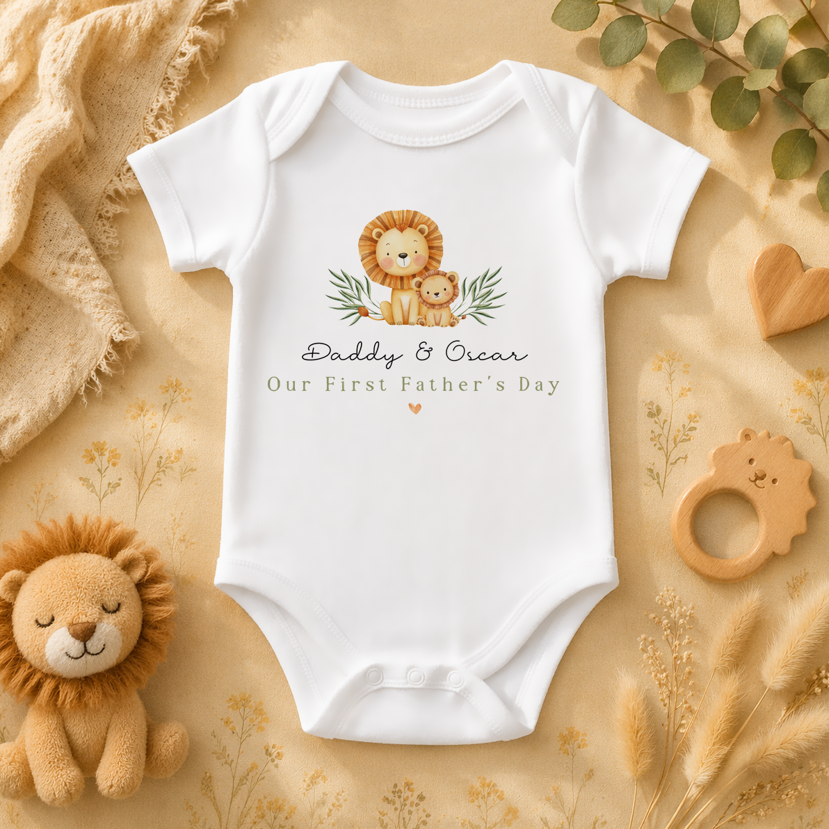 Personalised First Father's Day Daddy Lion & Cub Animal Baby Bodysuit