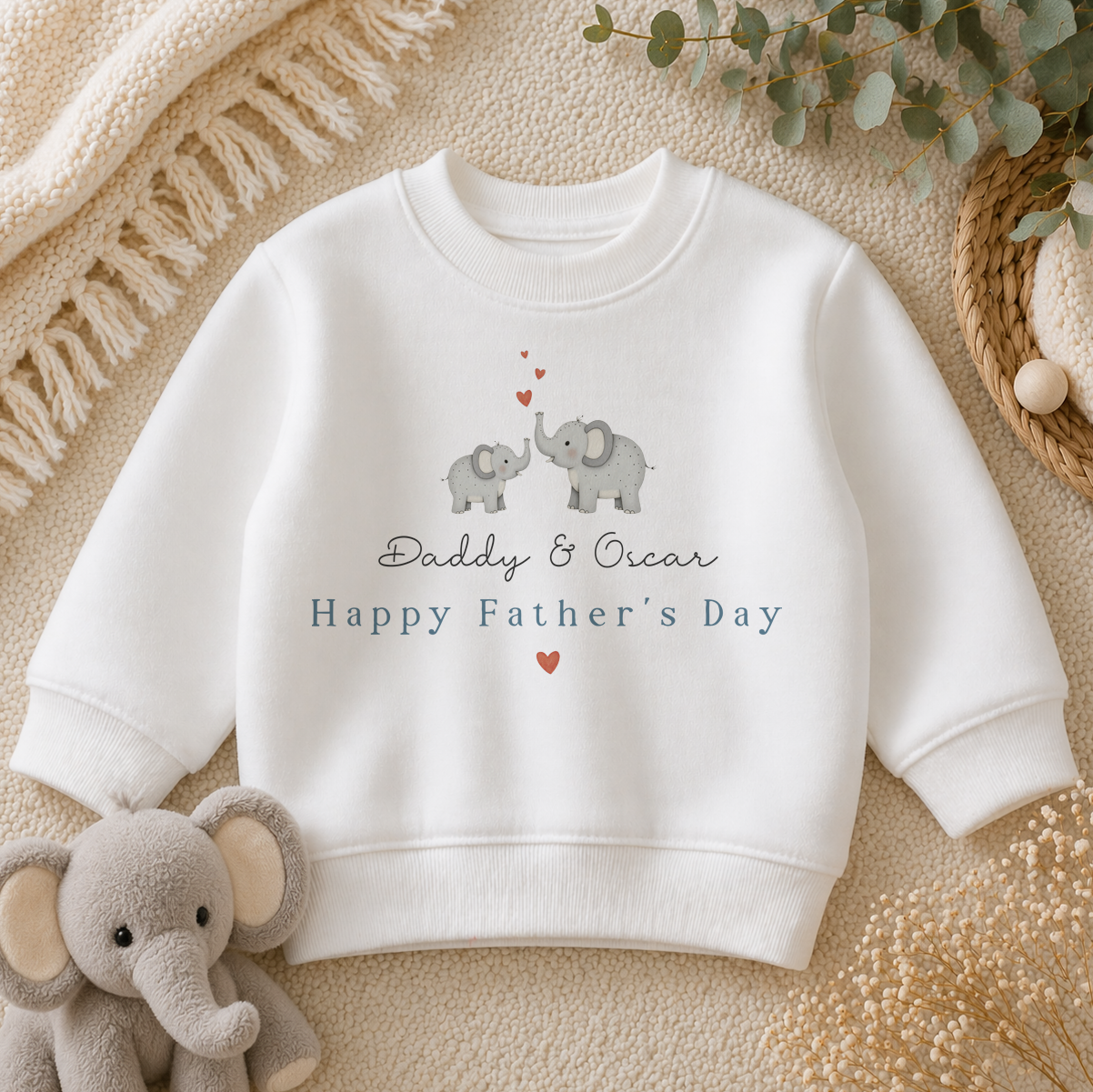 Personalised Father's Day Elephant Family Hearts Sweatshirt for Kids