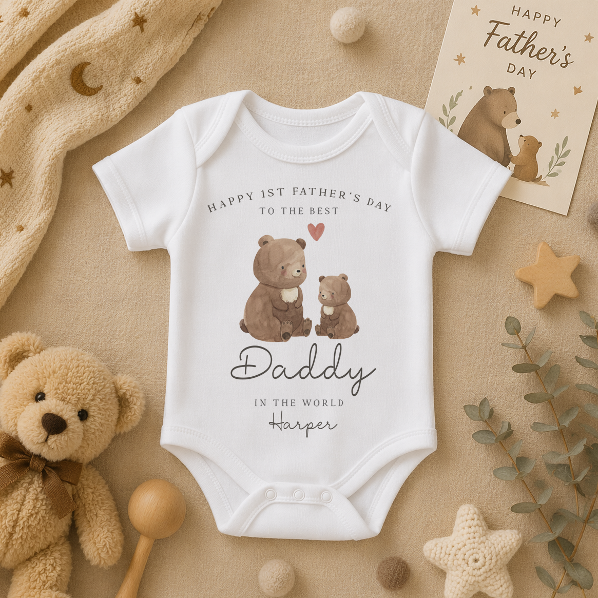 Personalised Baby 1st Father's Day Brown Bear & Cub Baby Bodysuit for Kids
