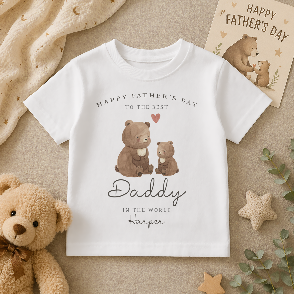 Personalised Father's Day Daddy & Me Sitting Bears T-Shirt for Kids