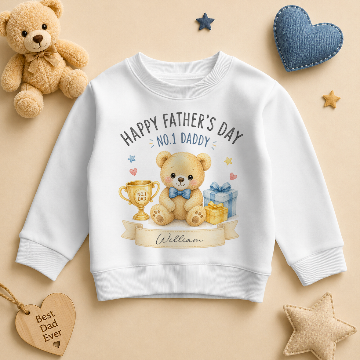 Personalised Father's Day Kids Sweatshirt for Boys, No.1 Daddy Bear with Trophy