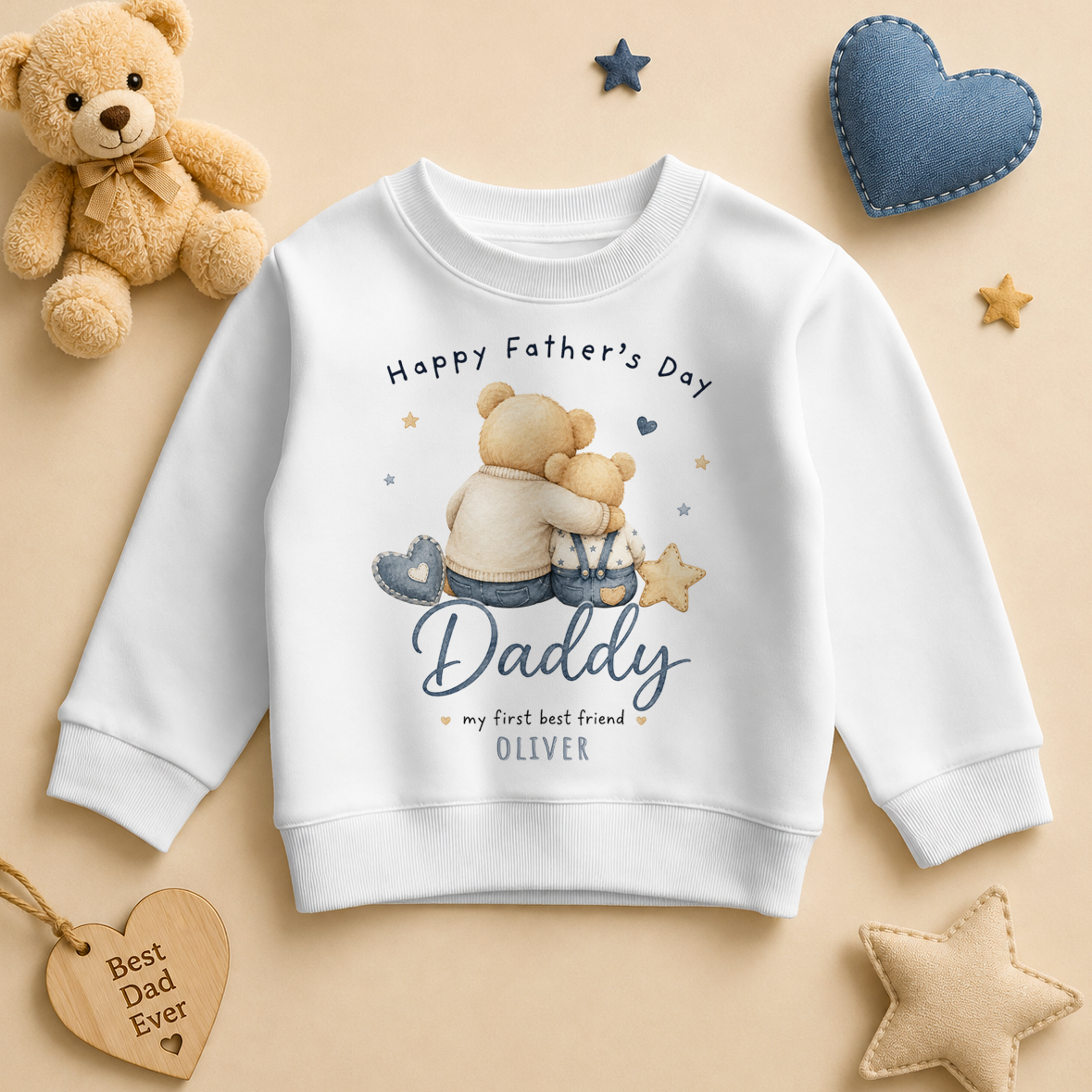 Personalised Father's Day Kids Sweatshirt for Boys, Daddy My First Best Friend Two Bears