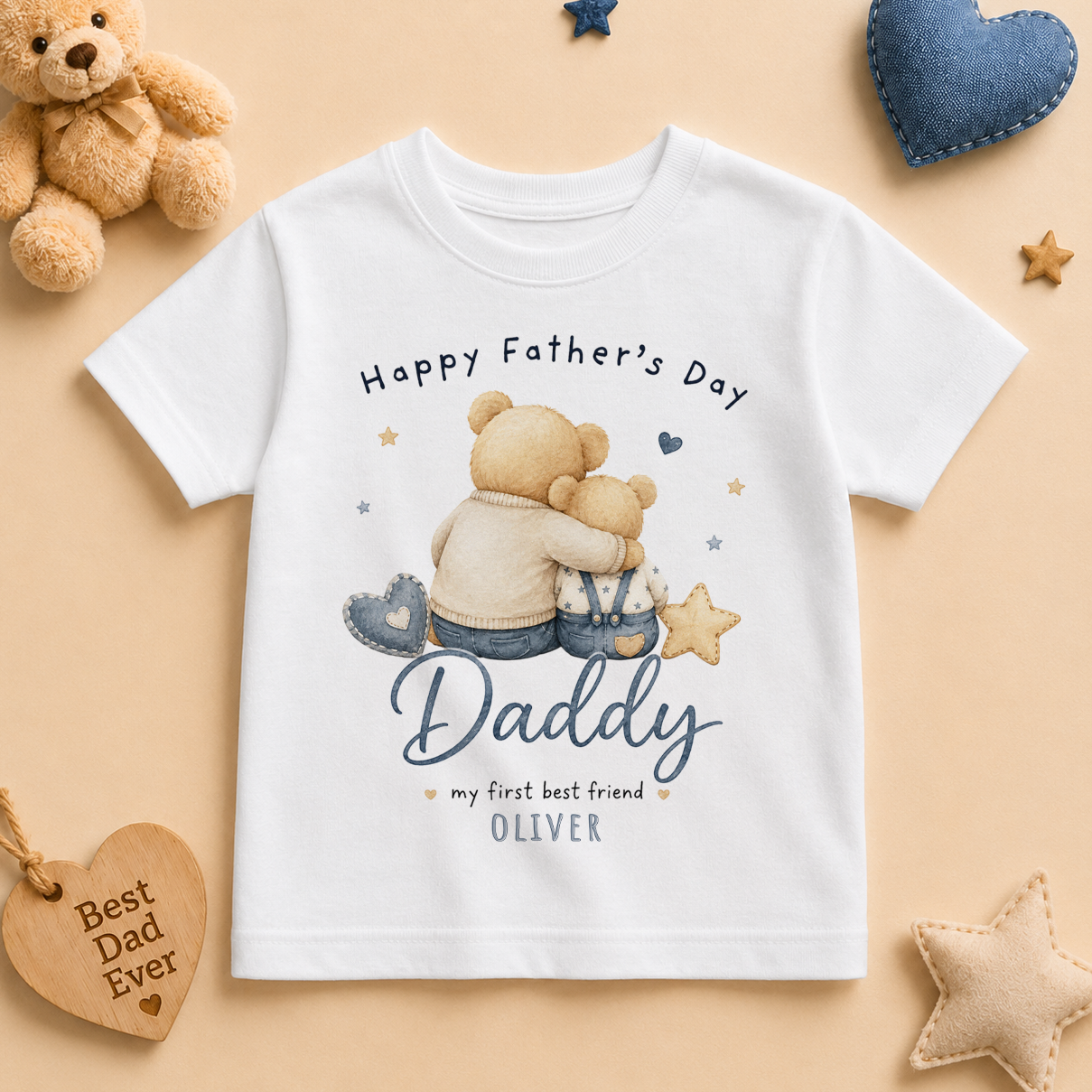 Personalised Father's Day Kids T-Shirt for Boys, Daddy My First Best Friend Two Bears