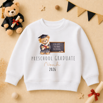 Personalised Preschool Graduation 2026 Kids Sweatshirt Teddy Bear Scroll Chalkboard