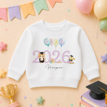 Personalised Graduation 2026 Kids Sweatshirt Pink Grad 2026 Balloons Teddy Bears