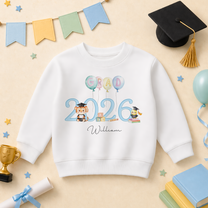 Personalised Graduation 2026 Kids Sweatshirt Blue Grad 2026 Balloons Teddy Bears