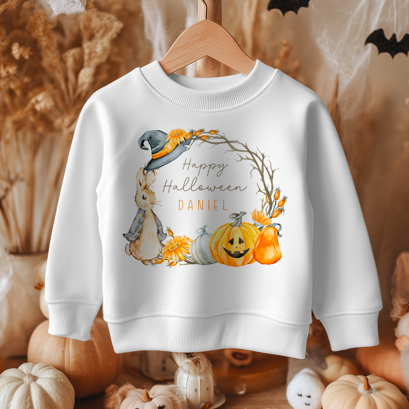 Halloween Peter Rabbit Inspired Wreath Personalised Toddler & Kids Sweatshirt