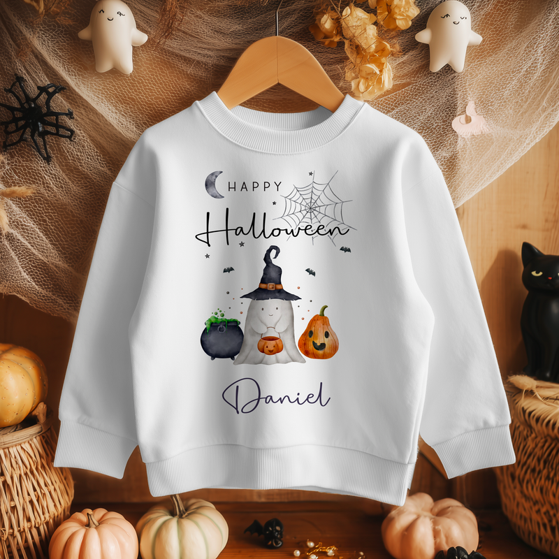 Halloween Ghost Witch Personalised Toddler & Kids Sweatshirt