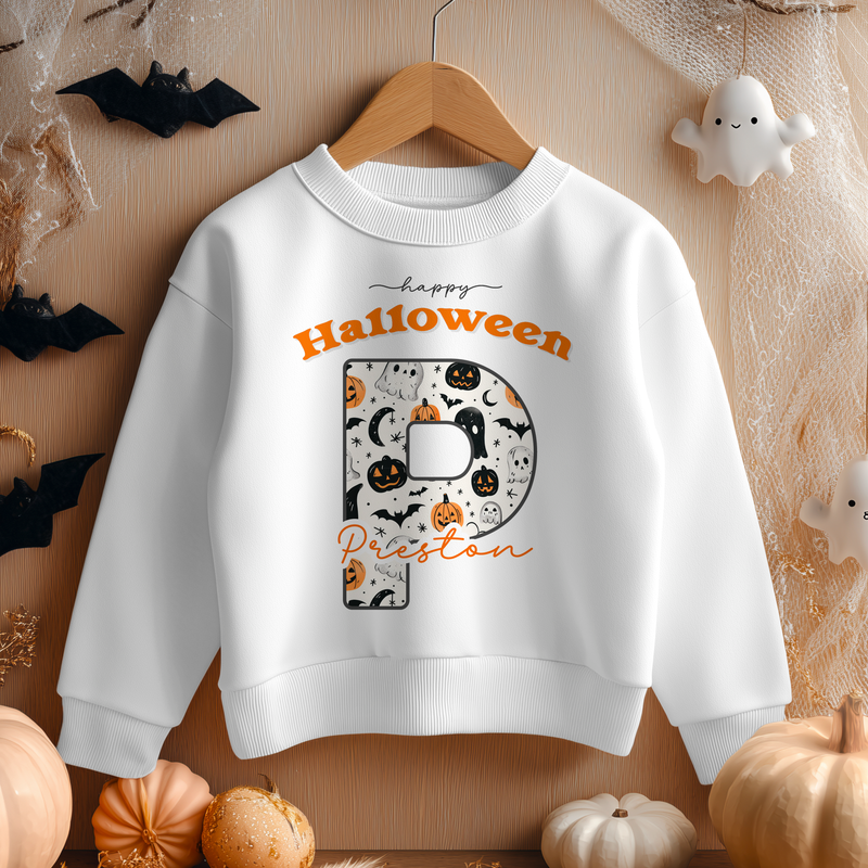 Halloween Pumpkin Ghost Pattern Personalised Toddler & Kids Sweatshirt