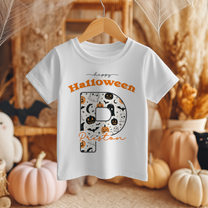 Personalised Halloween Pumpkin, Ghost & Cat Initial T-Shirt for Kids