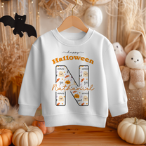 Personalised Happy Halloween Ghosts & Pumpkins Initial Sweatshirt for Kids