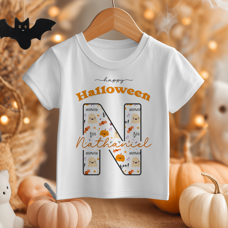 Happy Halloween Name With Initial Personalised Toddler & Kids T Shirt