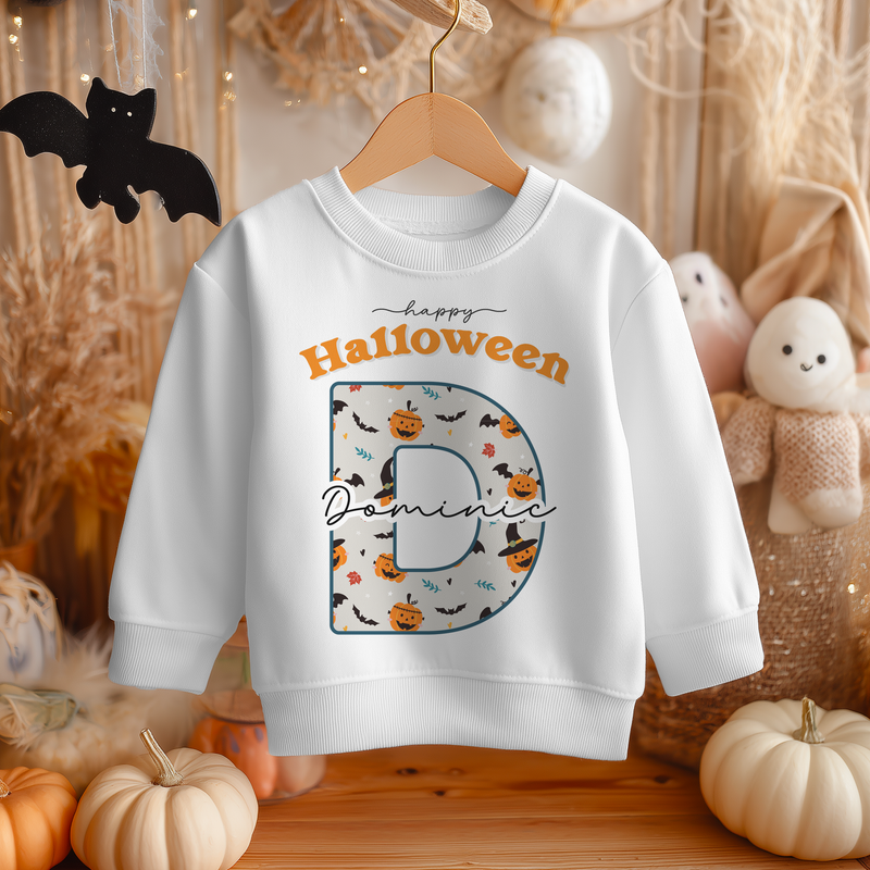 Halloween Pumpkin Bats Pattern Personalised Toddler & Kids Sweatshirt