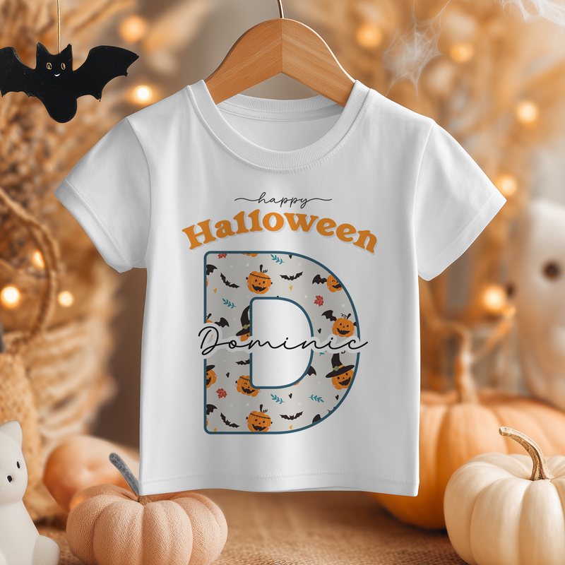Halloween Theme Name With Initial Personalised Toddler & Kids T Shirt