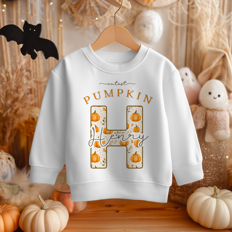 Cutest Pumpkin Personalised Name With Initial Toddler & Kids Sweatshirt