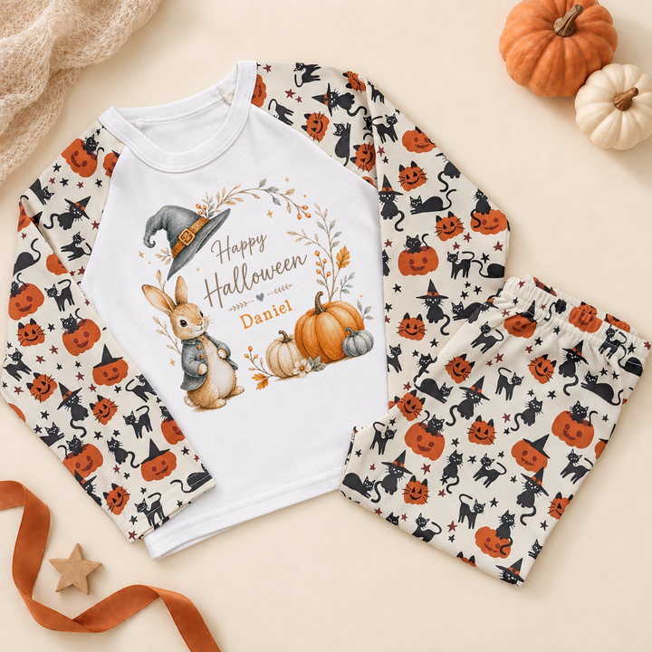 Personalised Halloween Peter Rabbit Bunny Wreath Pyjamas for Toddler & Kids