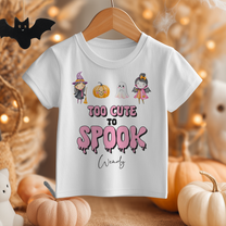 Personalised Kids Pink Spook Witch & Vampire Halloween T-Shirt for Girls