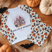 Personalised Cute Witch Boo Crew Halloween Pyjamas Set for Toddler & Kids