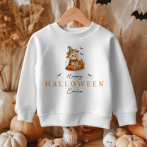 Personalised Halloween Teddy Bear Witch Hat & Pumpkin Sweatshirt for Kids